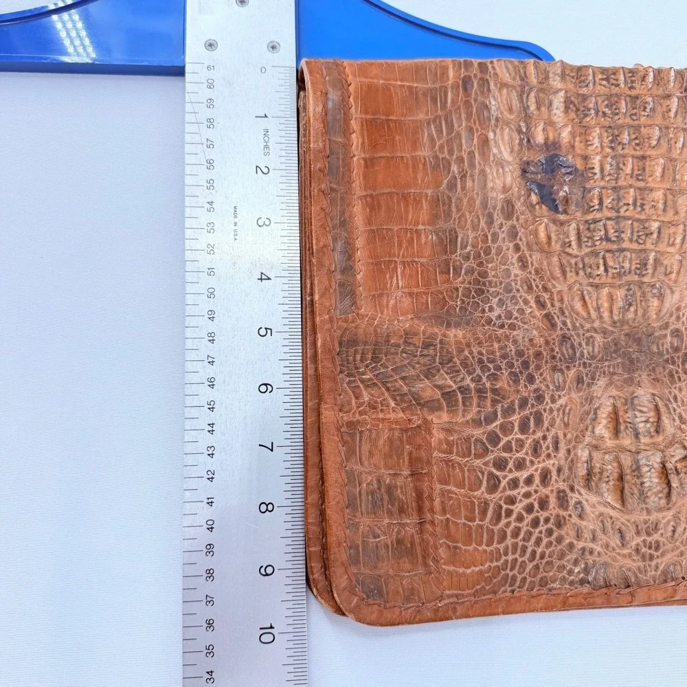 Vintage Reptile Embossed Leather Clutch Brown Portfolio Zip Bag Hornback Style